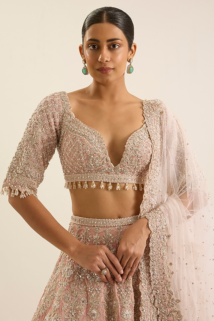 Blush Pink Net Bridal Lehenga Set by Seema Gujral at Pernia's Pop Up Shop