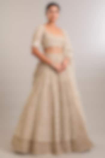 Ivory & Gold Net Bridal Lehenga Set by Seema Gujral at Pernia's Pop Up Shop
