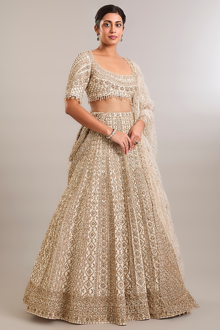 Ivory & Gold Net Bridal Lehenga Set by Seema Gujral at Pernia's Pop Up Shop