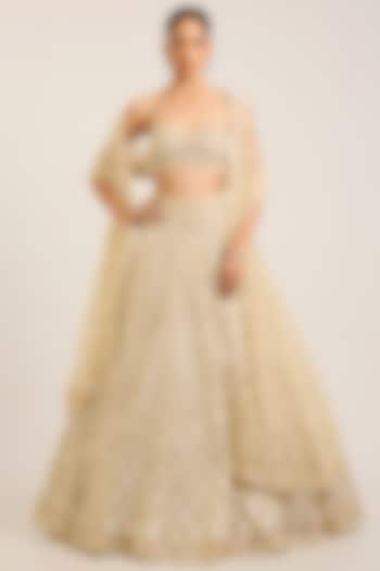 Champagne Net Embroidered Bridal Bridal Lehenga Set by Seema Gujral at Pernia's Pop Up Shop