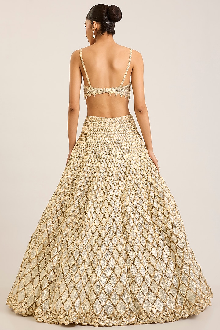 Champagne Net Embroidered Bridal Bridal Lehenga Set by Seema Gujral at Pernia's Pop Up Shop
