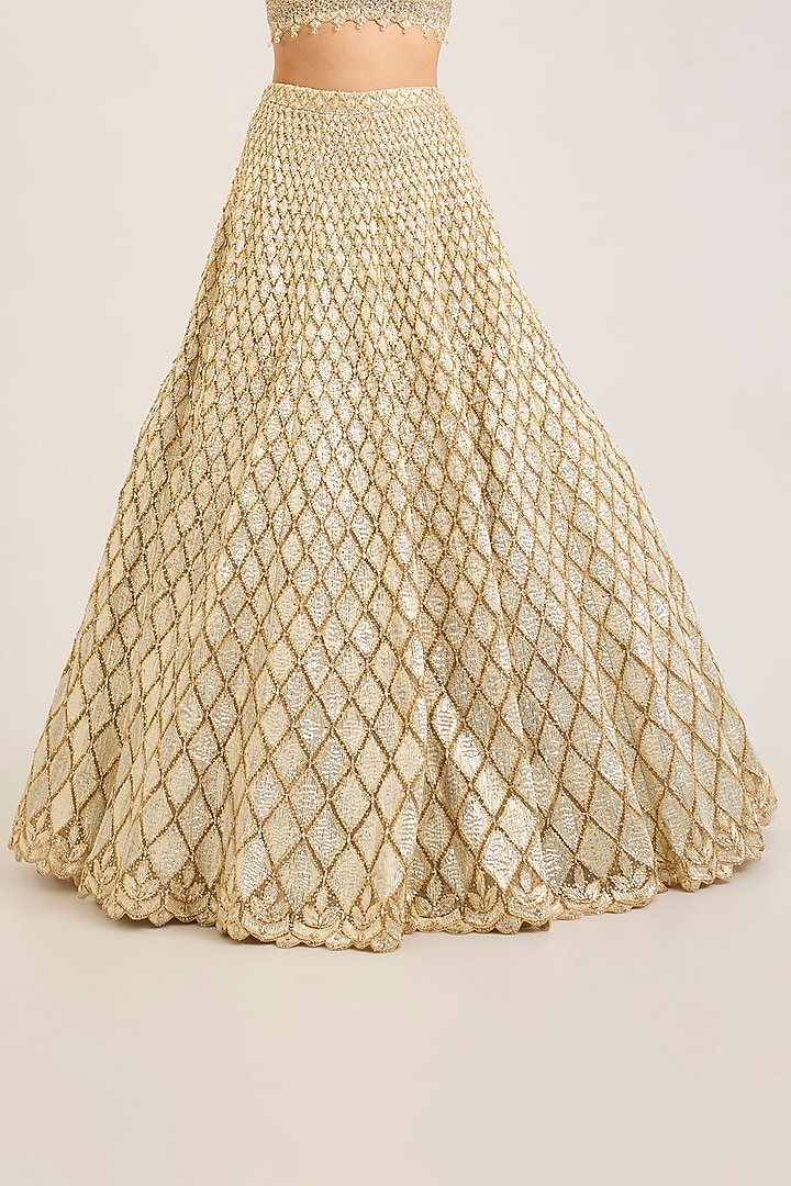 Champagne Net Embroidered Bridal Bridal Lehenga Set by Seema Gujral at Pernia's Pop Up Shop