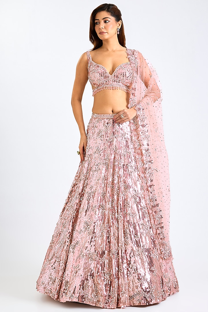 Rose Gold Net Bridal Lehenga Set by Seema Gujral at Pernia's Pop Up Shop