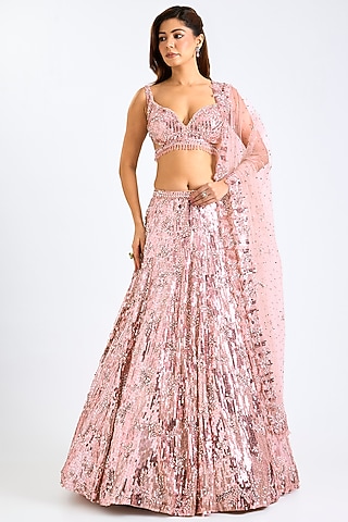 Rose Gold Net Lehenga Set by Seema Gujral