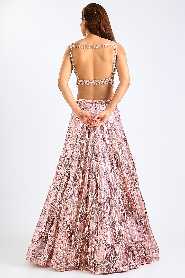 Rose Gold Net Bridal Lehenga Set by Seema Gujral at Pernia's Pop Up Shop