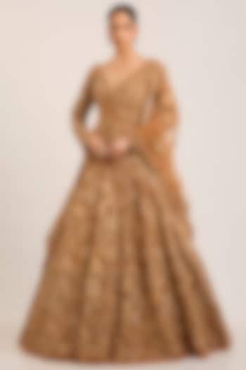 Metallic Gold Net Embroidered Bridal Bridal Lehenga Set by Seema Gujral at Pernia's Pop Up Shop