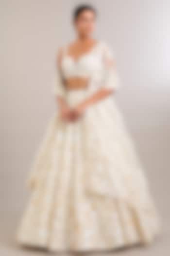 Ivory Net Bridal Lehenga Set by Seema Gujral at Pernia's Pop Up Shop