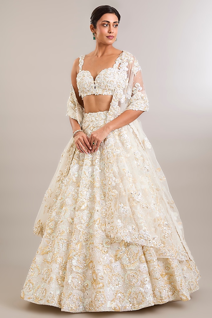 Ivory Net Bridal Lehenga Set by Seema Gujral at Pernia's Pop Up Shop