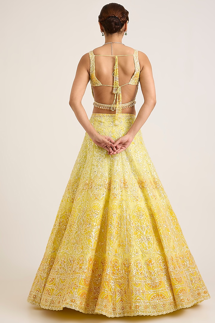Yellow Net Embroidered Bridal Bridal Lehenga Set by Seema Gujral at Pernia's Pop Up Shop