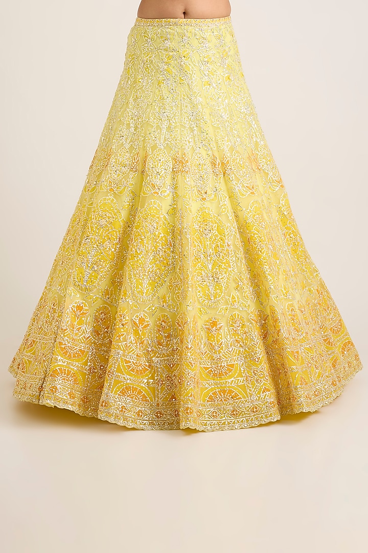Yellow Net Embroidered Bridal Bridal Lehenga Set by Seema Gujral at Pernia's Pop Up Shop