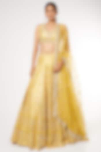 Yellow Embroidered Lehenga Set by Seema Gujral