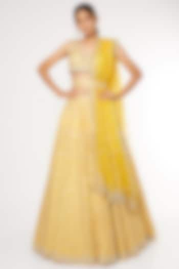 Yellow Gota Patti Embroidered Bridal Lehenga Set by Seema Gujral at Pernia's Pop Up Shop