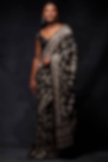 Black Ivory Saree Set With Resham Work by Seema Gujral