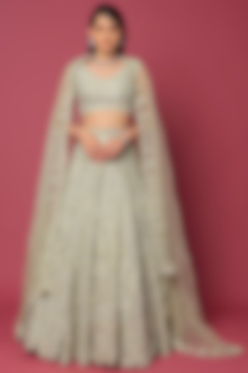Silver Sequins Embroidered Lehenga Set by Seema Gujral