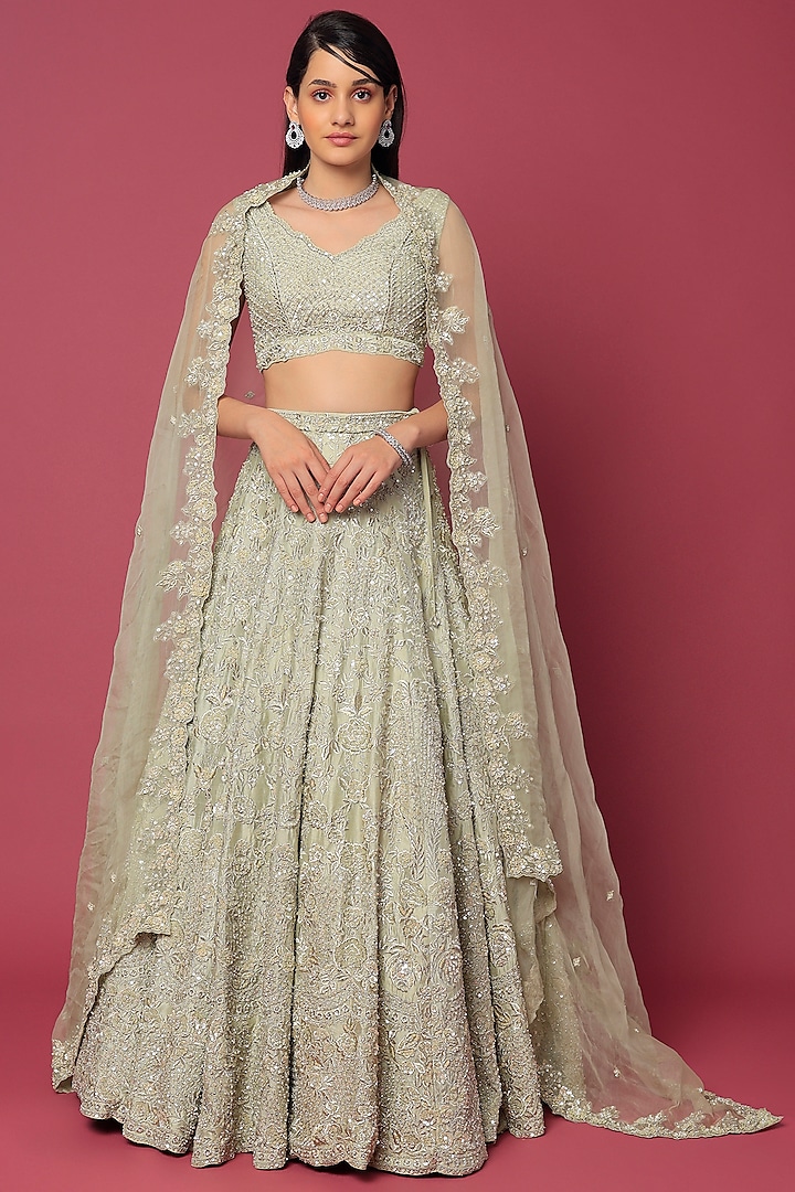 Silver Sequins Embroidered Lehenga Set by Seema Gujral