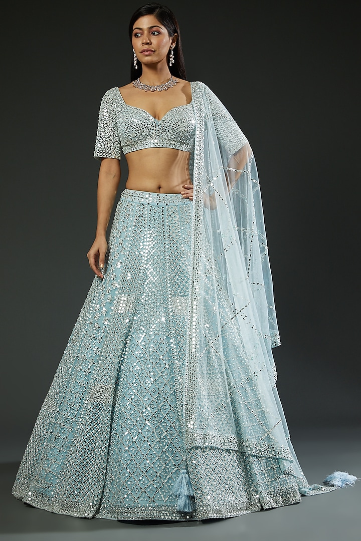 Powder Blue Embroidered Lehenga Set by Seema Gujral