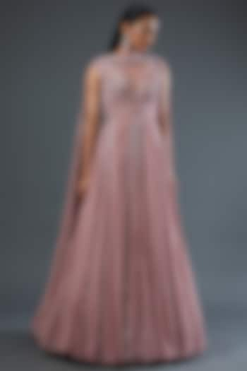 Blush Pink Net Sequins Embroidered Gown by Seema Gujral at Pernia's Pop Up Shop