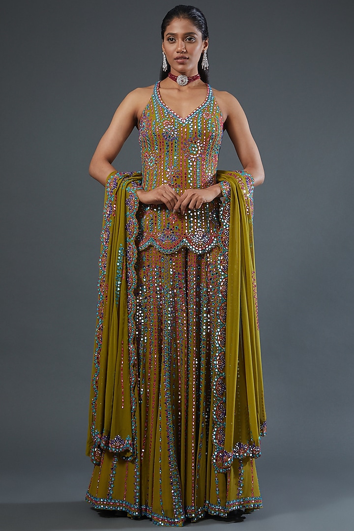 Multi-Colored Embroidered Sharara Set by Seema Gujral
