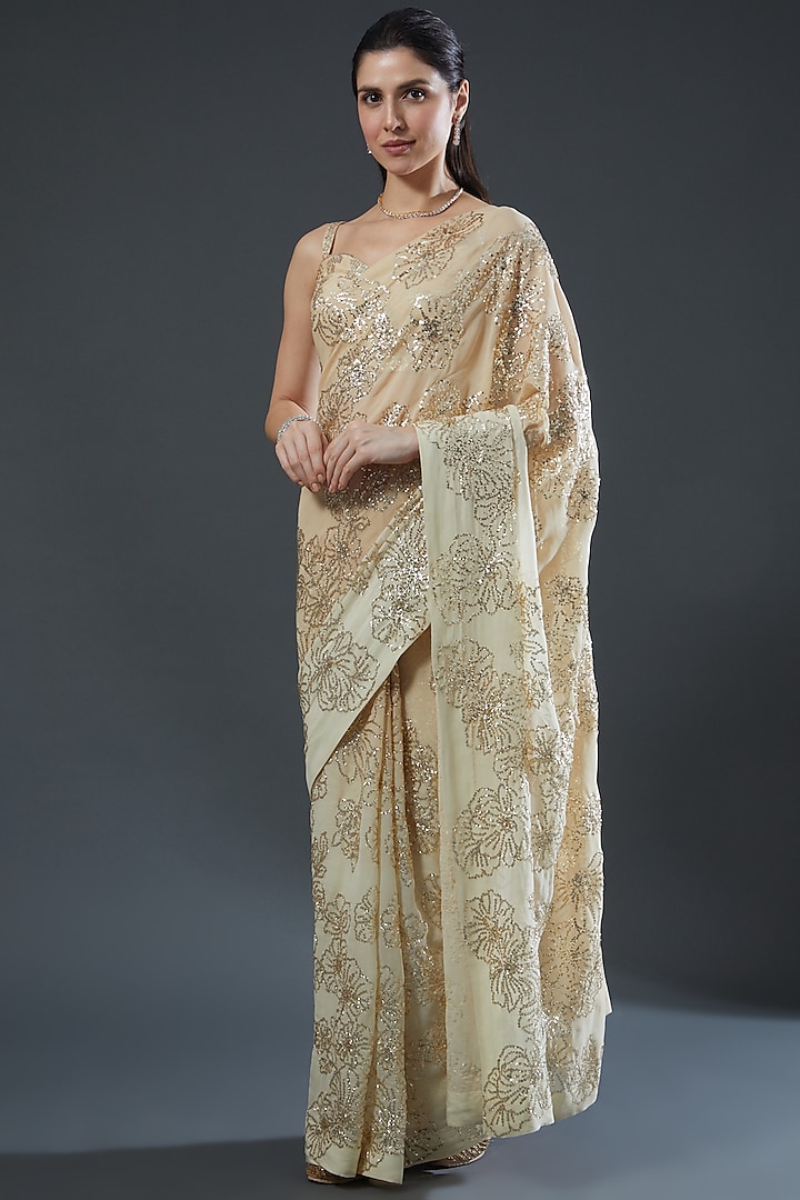 Gold Embroidered Saree Set by Seema Gujral