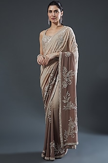 Beige Ombre Embroidered Saree Set Design by Seema Gujral at Pernia's ...