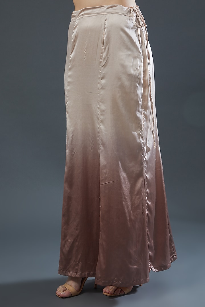 Beige And Pink Ombre Jacquard Embroidered Saree With Mirror Work