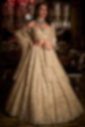 Silver Net Pearl Embroidered Bridal Lehenga Set by Seema Gujral at Pernia's Pop Up Shop