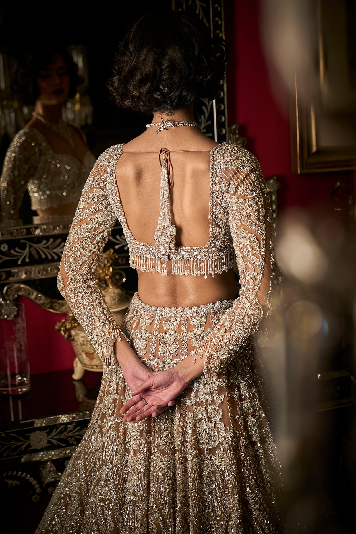 Nude Net Crystal Embroidered Bridal Lehenga Set by Seema Gujral at Pernia s Pop Up Shop 2024