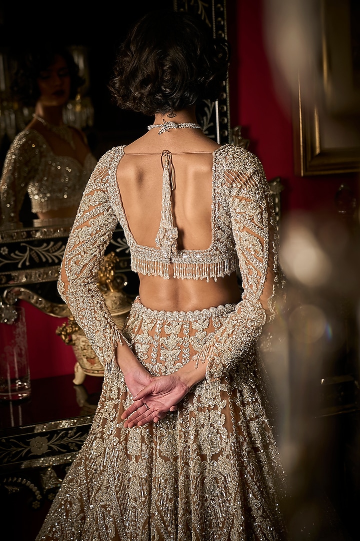 Nude Net Crystal Embroidered Bridal Lehenga Set by Seema Gujral at Pernia's Pop Up Shop