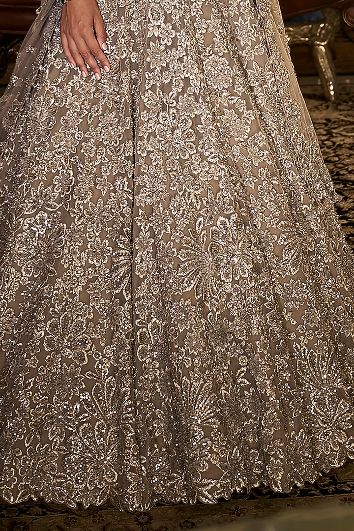Steel Grey Net Sequins Embroidered Bridal Lehenga Set by Seema Gujral at Pernia's Pop Up Shop