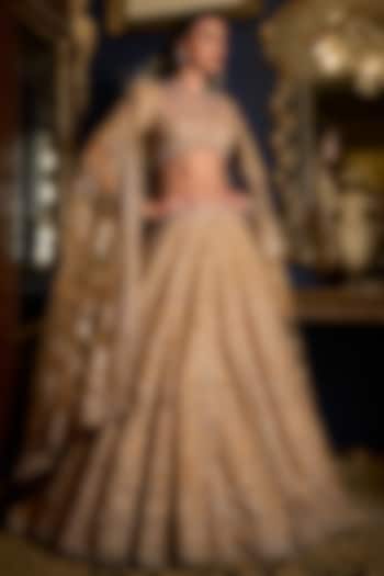 Copper Net Thread Embroidered Bridal Lehenga Set by Seema Gujral at Pernia's Pop Up Shop