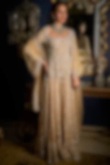 Nude Net Sequins Embroidered Bridal Sharara Set by Seema Gujral at Pernia's Pop Up Shop