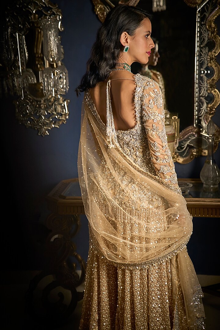 Nude Net Sequins Embroidered Bridal Sharara Set by Seema Gujral at Pernia's Pop Up Shop