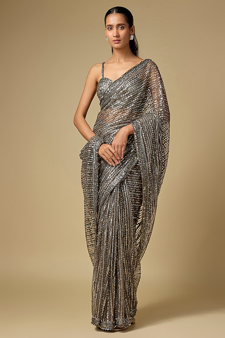 Metallic Net Reception Saree Set by Seema Gujral at Pernia's Pop Up Shop