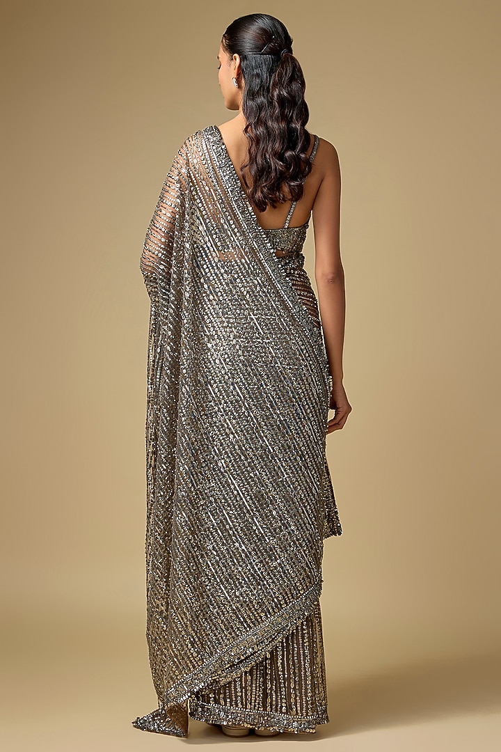 Metallic Net Reception Saree Set by Seema Gujral at Pernia's Pop Up Shop
