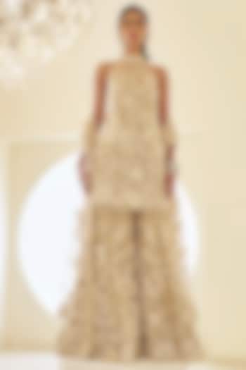 Nude Net 3D Embroidered Bridal Sharara Set by Seema Gujral at Pernia's Pop Up Shop
