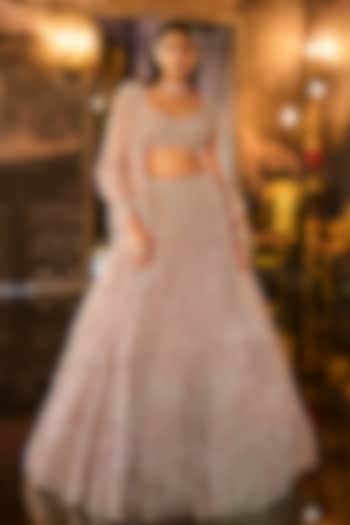 Mauve Net Sequins & Crystal Embroidered Bridal Lehenga Set by Seema Gujral at Pernia's Pop Up Shop