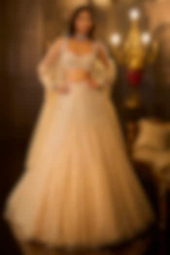 Butter Cream Net Pearl Embellished Bridal Lehenga Set by Seema Gujral at Pernia's Pop Up Shop