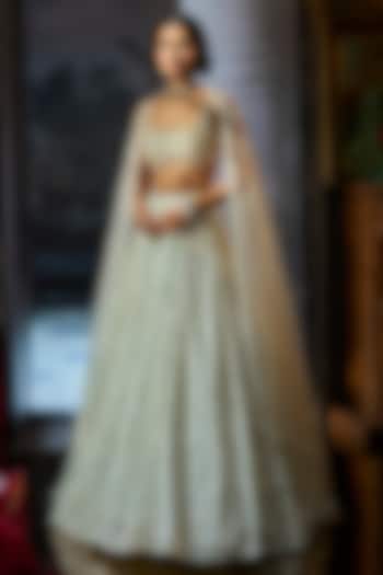 Milky White Net Sequins Embroidered Bridal Lehenga Set by Seema Gujral at Pernia's Pop Up Shop