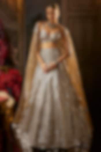 Gold & Silver Net Sequins Embroidered Bridal Lehenga Set by Seema Gujral at Pernia's Pop Up Shop