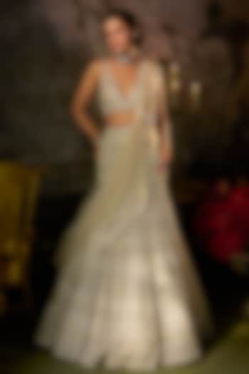 Champagne Net Sequins Embroidered Bridal Lehenga Set by Seema Gujral at Pernia's Pop Up Shop