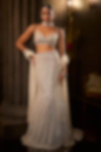 Silver Net Sequins Embroidered Bridal Lehenga Set by Seema Gujral at Pernia's Pop Up Shop