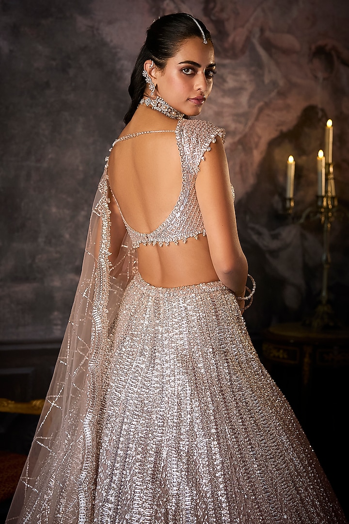 Dusty Mauve Net Sequins Embroidered Bridal Lehenga Set by Seema Gujral at Pernia's Pop Up Shop