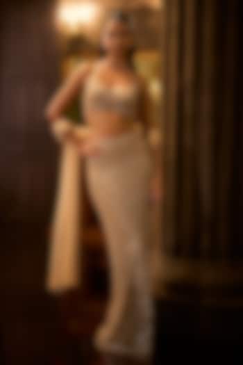 Light Gold Net Sequins Embroidered Bridal Lehenga Set by Seema Gujral at Pernia's Pop Up Shop