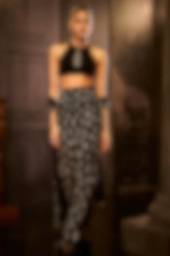 Black Japanese Crepe Jewel Embellished Skirt Set by Seema Gujral at Pernia's Pop Up Shop