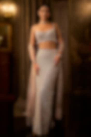 Silver Gold Net Sequins Embroidered Skirt Set by Seema Gujral at Pernia's Pop Up Shop