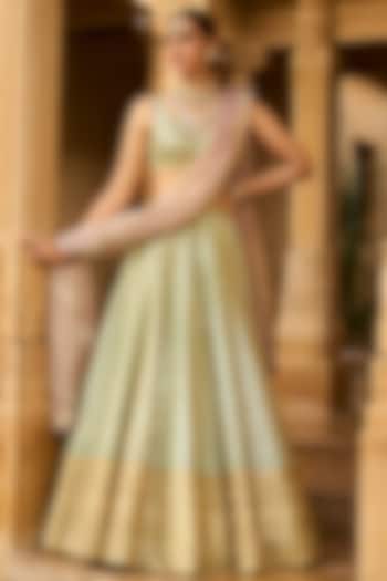 Sea Green Embroidered Bridal Lehenga Set by Seema Gujral at Pernia's Pop Up Shop