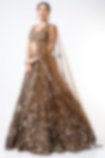 Antique Gold Sequins Embroidered Bridal Lehenga Set by Seema Gujral at Pernia's Pop Up Shop