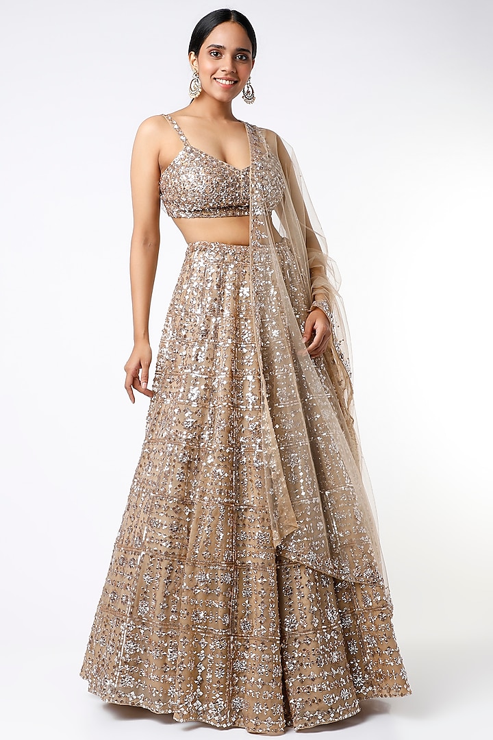 Brown Sequins Embroidered Lehenga Set by Seema Gujral