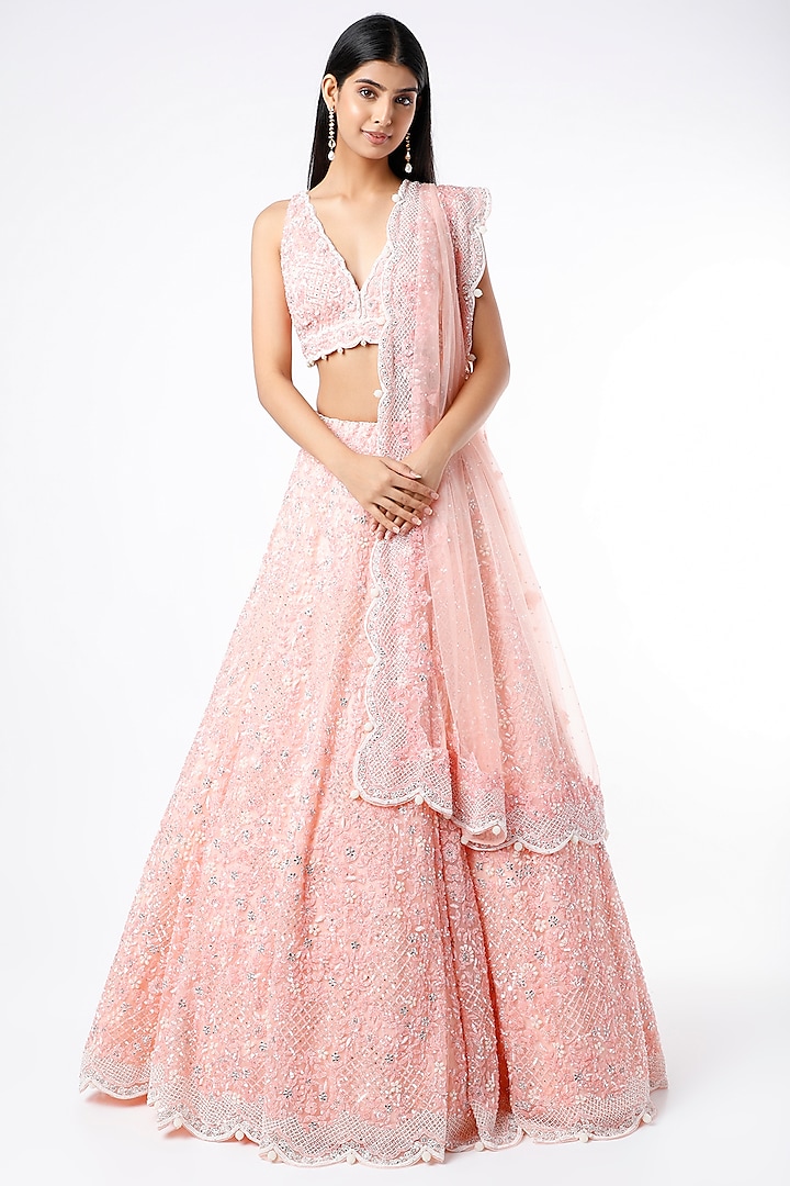 Blush Pink Sequins Embroidered Lehenga Set by Seema Gujral