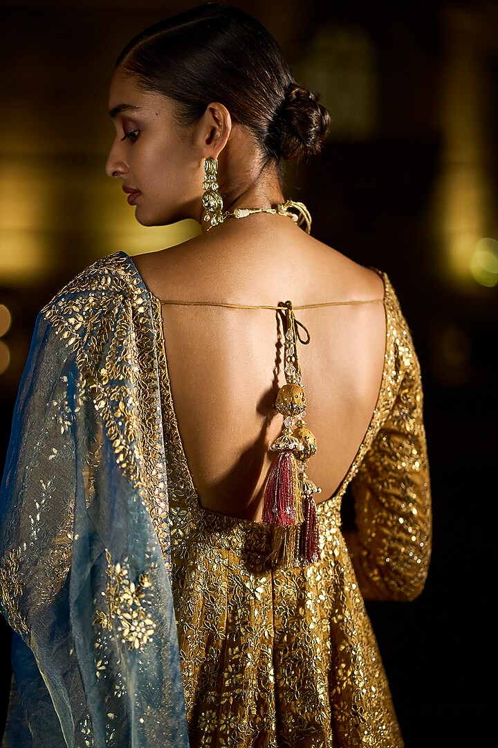 Antique Gold Embroidered Jacket Set by Seema Gujral at Pernia's Pop Up Shop